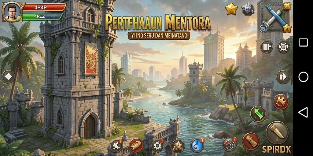 Tangkapan layar gameplay 4P4P menampilkan aksi pertahanan menara yang seru.