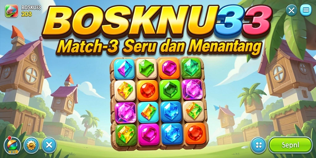 Tangkapan layar utama BOSKU33 menampilkan gameplay Match-3 yang seru.