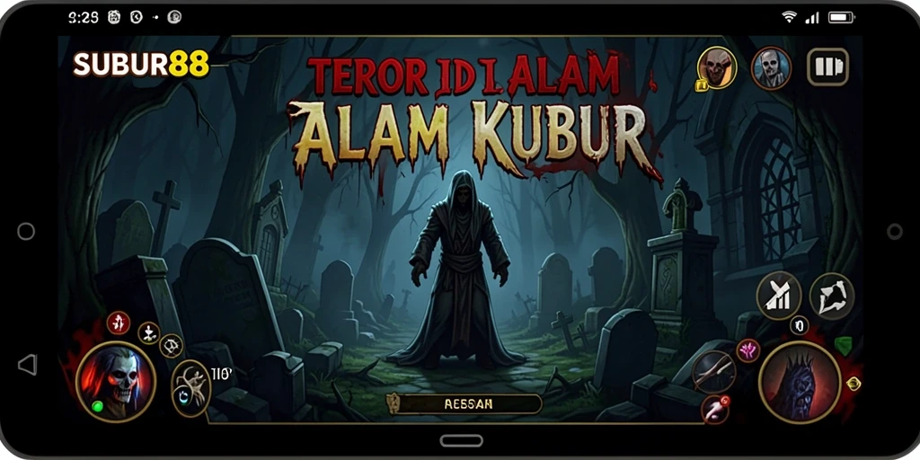 Screenshot gameplay SUBUR88 yang menampilkan suasana horor yang menegangkan.