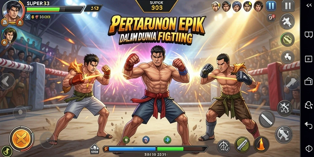 Menampilkan aksi pertarungan seru di SUPER33 dengan karakter unik.
